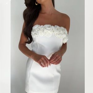 Meshki Brooks White Rose Mini Dress Bridal Engagement Party